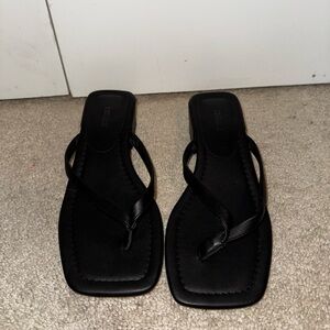 Elegant Black Women's Sandals, Block Heel